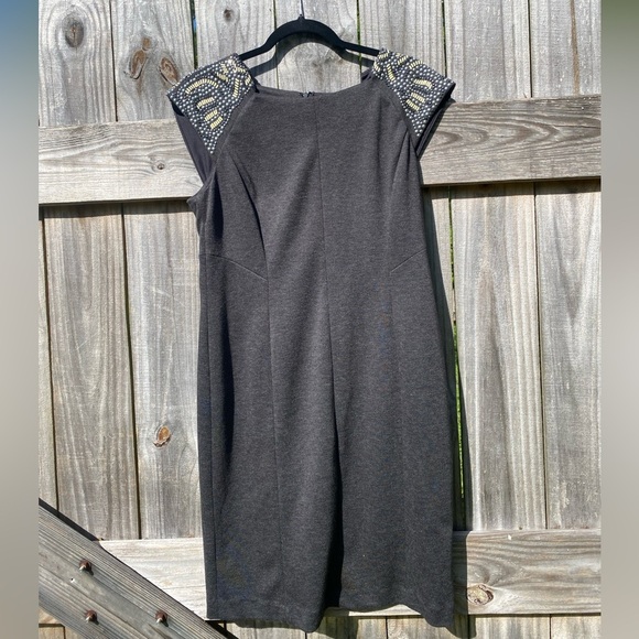 Suzi Chin for Maggie Boutique Gray Dress with Beaded Shoulders - Picture 1 of 8